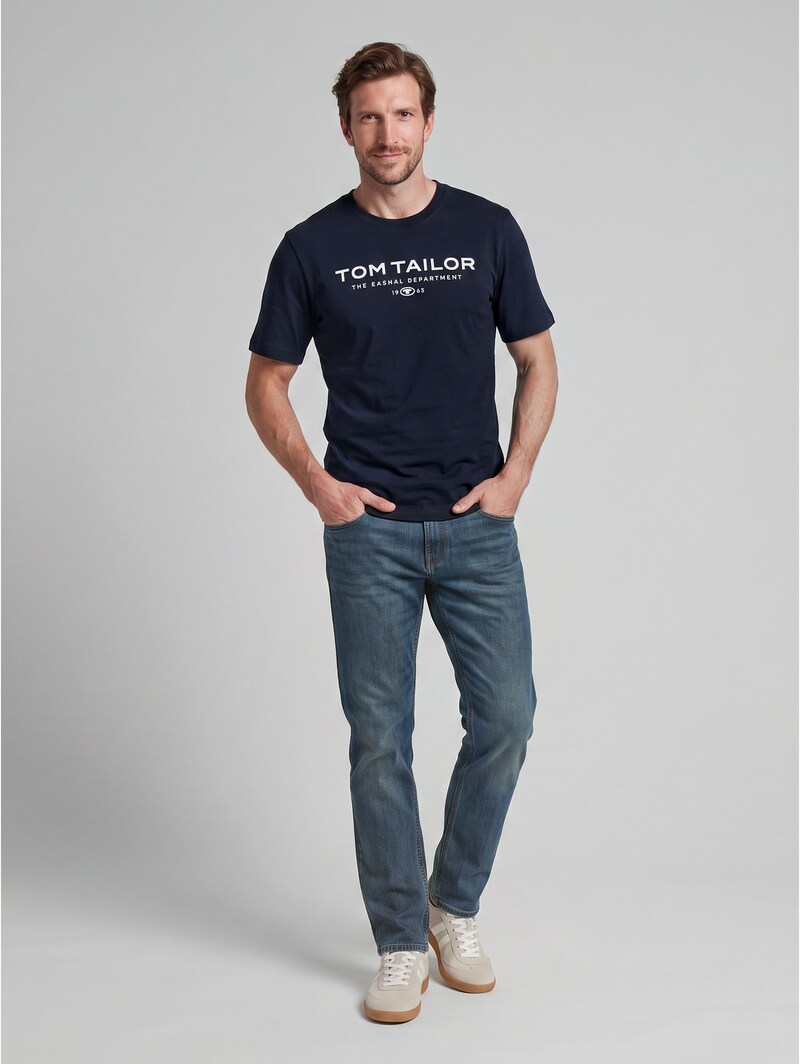 Tom Tailor T-Shirt aus Baumwolle mit Logo-Print - Sky Captain Blue