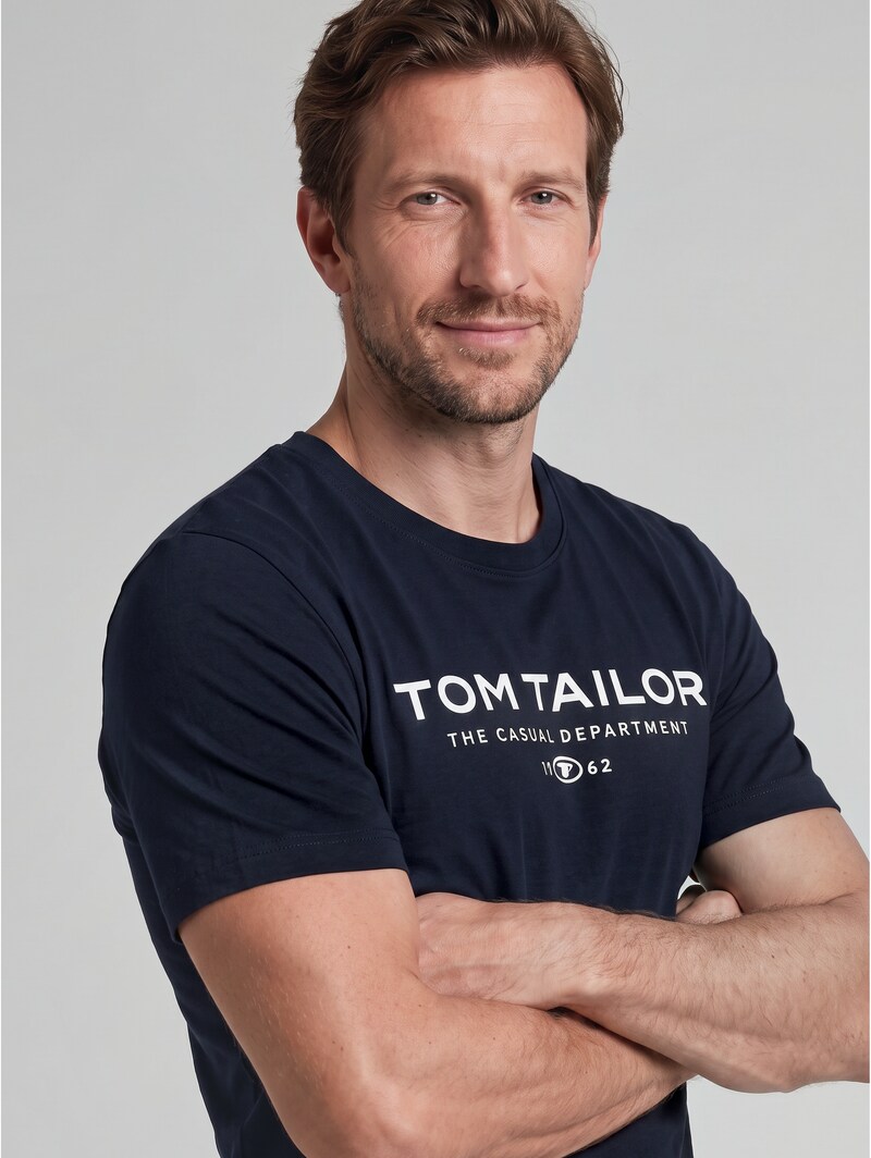Tom Tailor T-Shirt aus Baumwolle mit Logo-Print - Sky Captain Blue