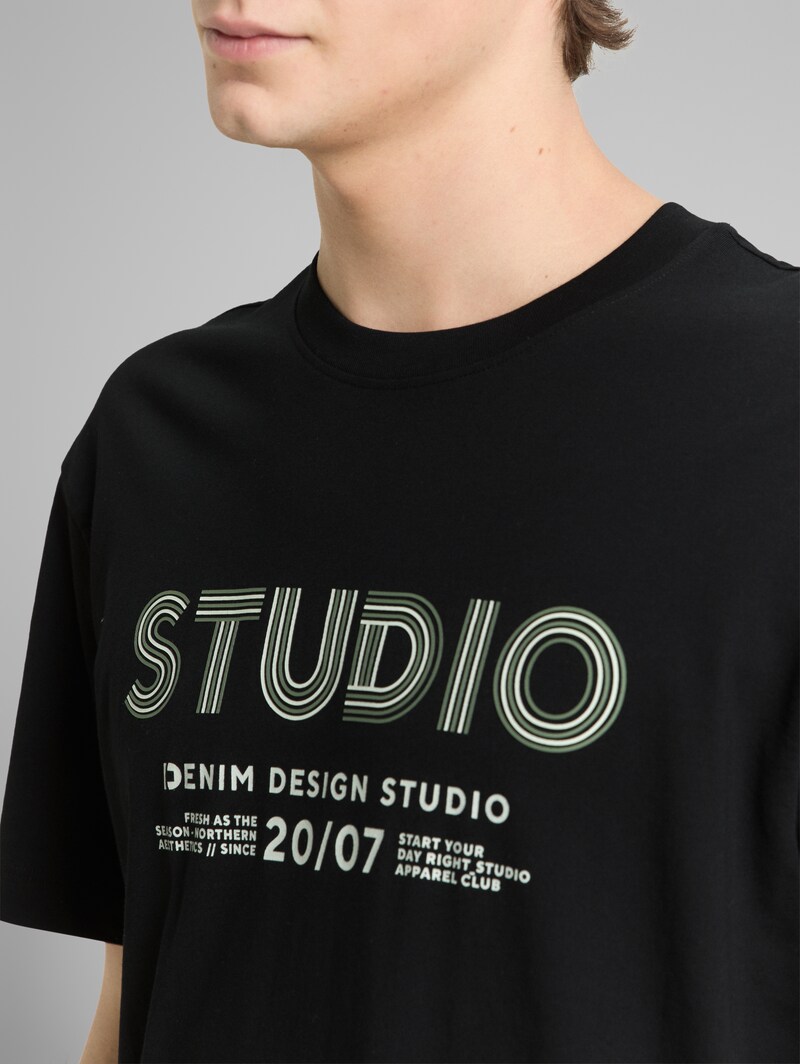 Tom Tailor Relaxed Fit T-Shirt mit Print - Black