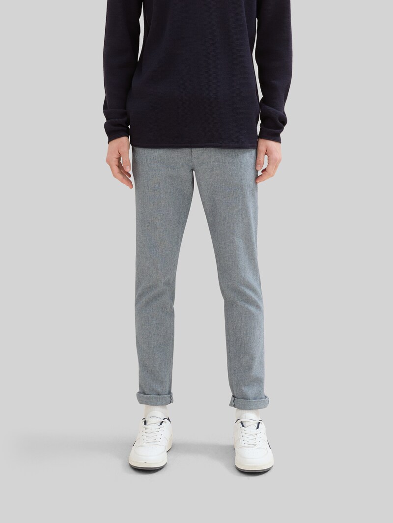 Tom Tailor Straight Chino Hose mit Gürtel - White Navy Dobby Yarn Dye