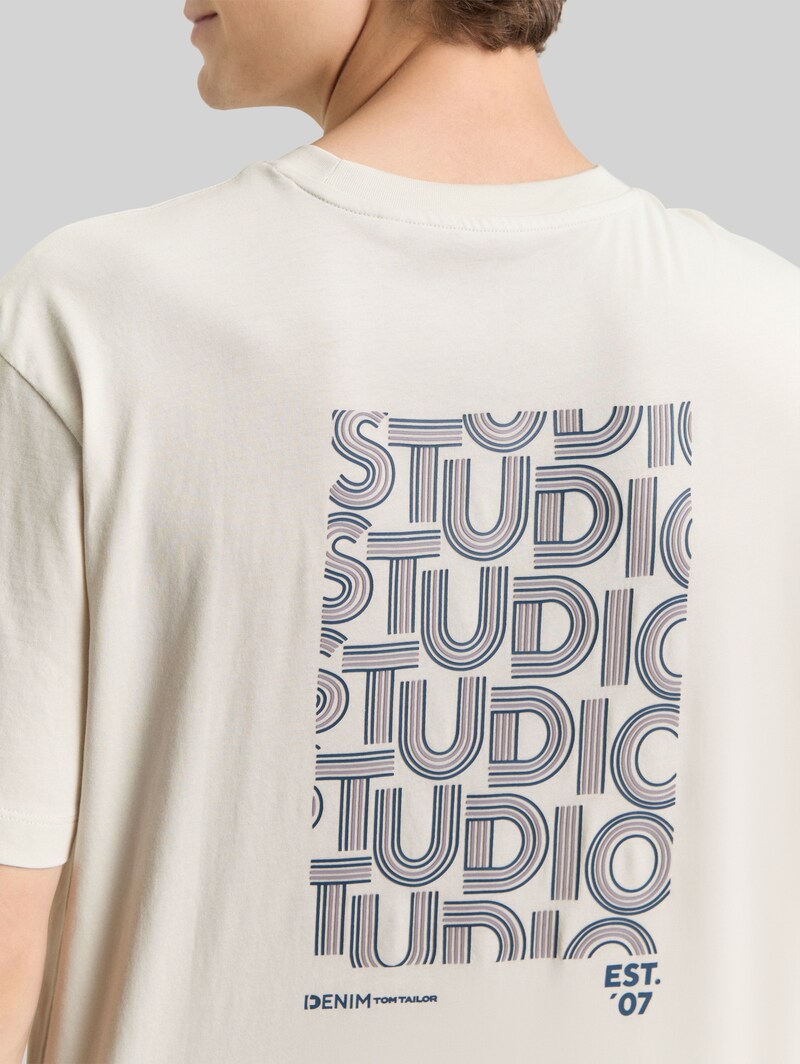Tom Tailor Relaxed Fit T-Shirt mit Print - Greyish White