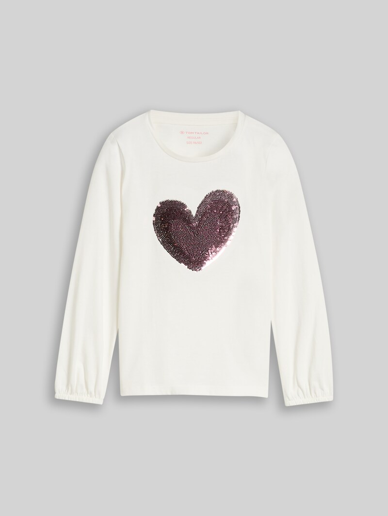 Tom Tailor Langarmshirt mit Wendepailletten - Whisper White