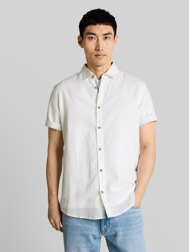 Tom Tailor Regular Fit Kurzarmhemd mit Leinenanteil - White Tom Tailor Regular Fit Kurzarmhemd mit Leinenanteil - White