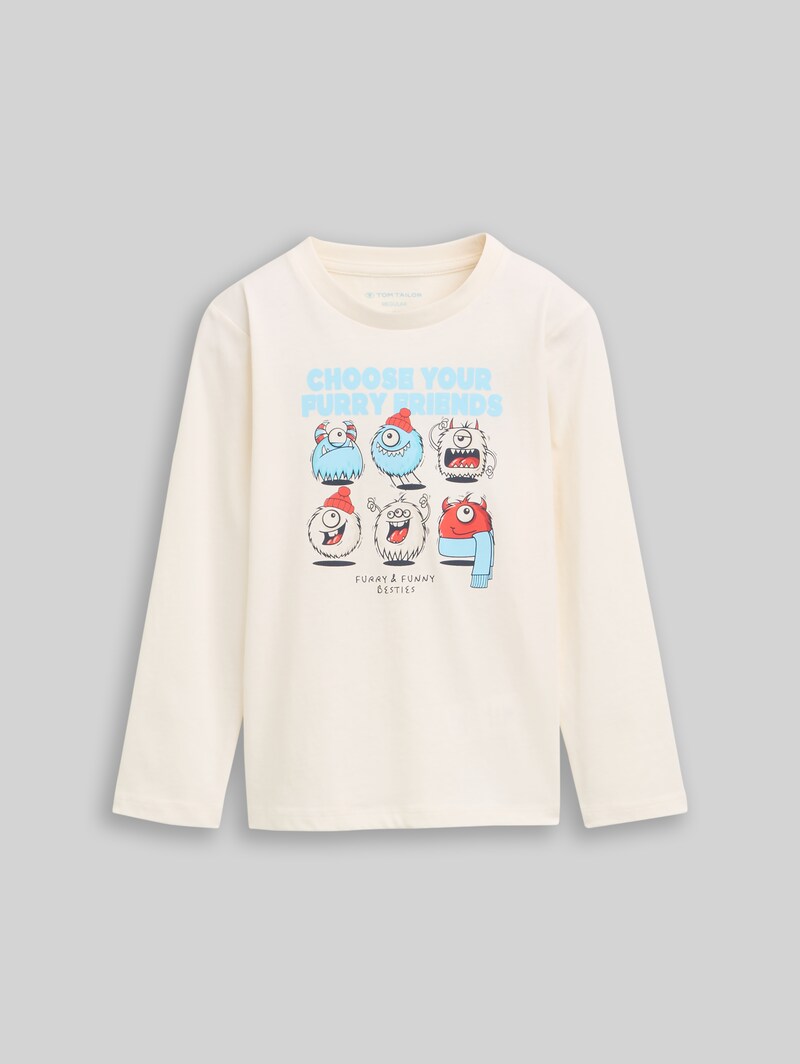 Tom Tailor Langarmshirt mit Print - Wool White