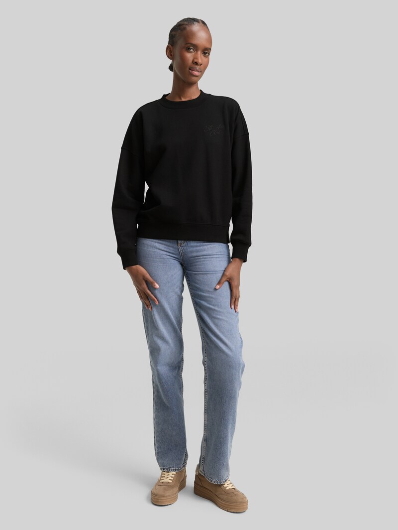 Tom Tailor Sweatshirt mit Glitzer-Stickerei - Deep Black