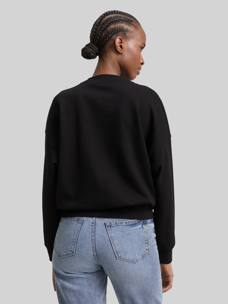 Tom Tailor Sweatshirt mit Glitzer-Stickerei - Deep Black