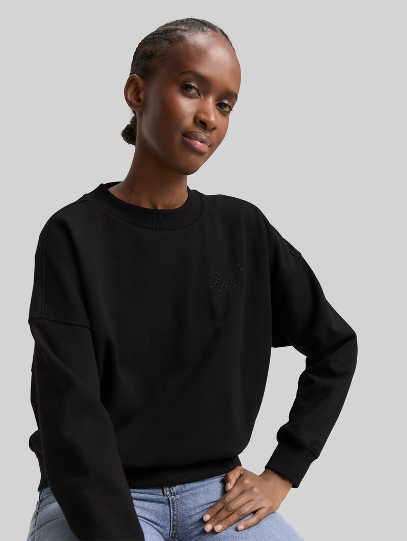 Tom Tailor Sweatshirt mit Glitzer-Stickerei - Deep Black