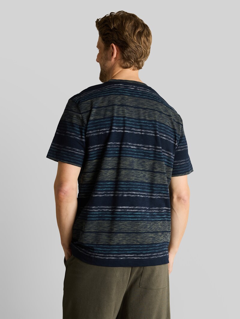 Tom Tailor T-Shirt mit Inside-Out Streifenmuster - Deep Leaf Green Multi Stripe