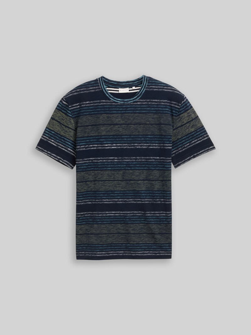 Tom Tailor T-Shirt mit Inside-Out Streifenmuster - Deep Leaf Green Multi Stripe