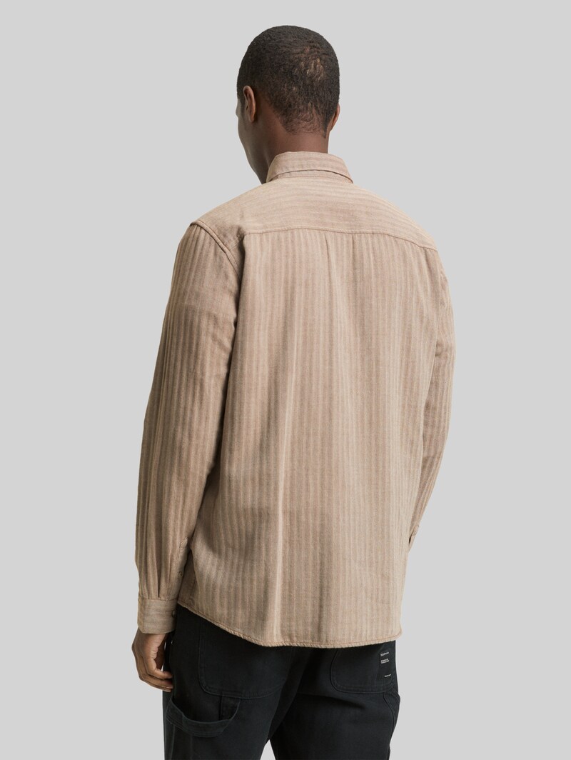 Tom Tailor Basic Fit Hemd mit Brusttasche - Brown White Herringbone