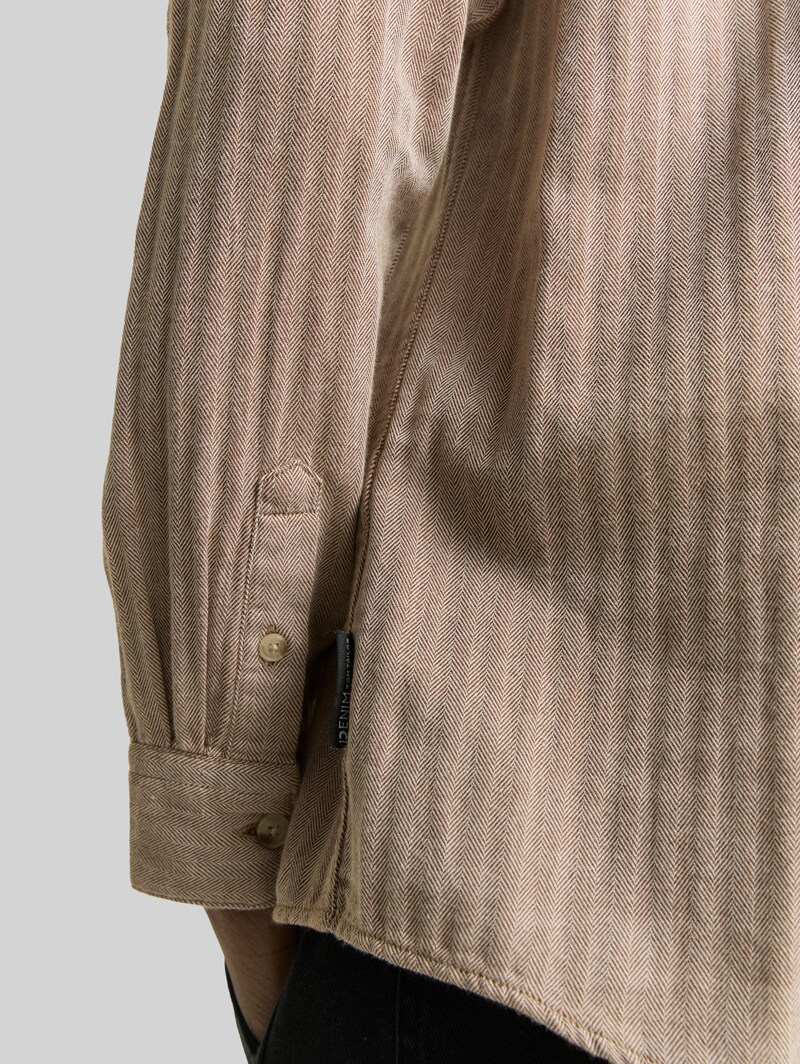 Tom Tailor Basic Fit Hemd mit Brusttasche - Brown White Herringbone