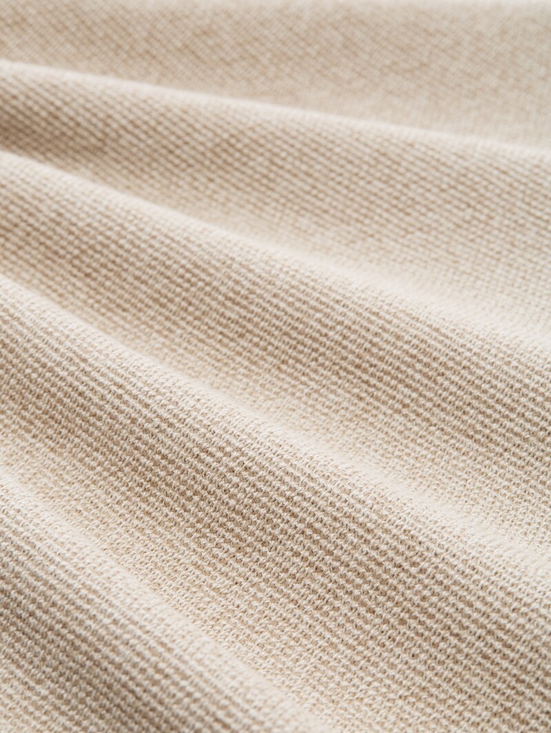 Tom Tailor Strickpullover mit V-Ausschnitt aus Bio-Baumwolle - Beige Offwhite Twotone