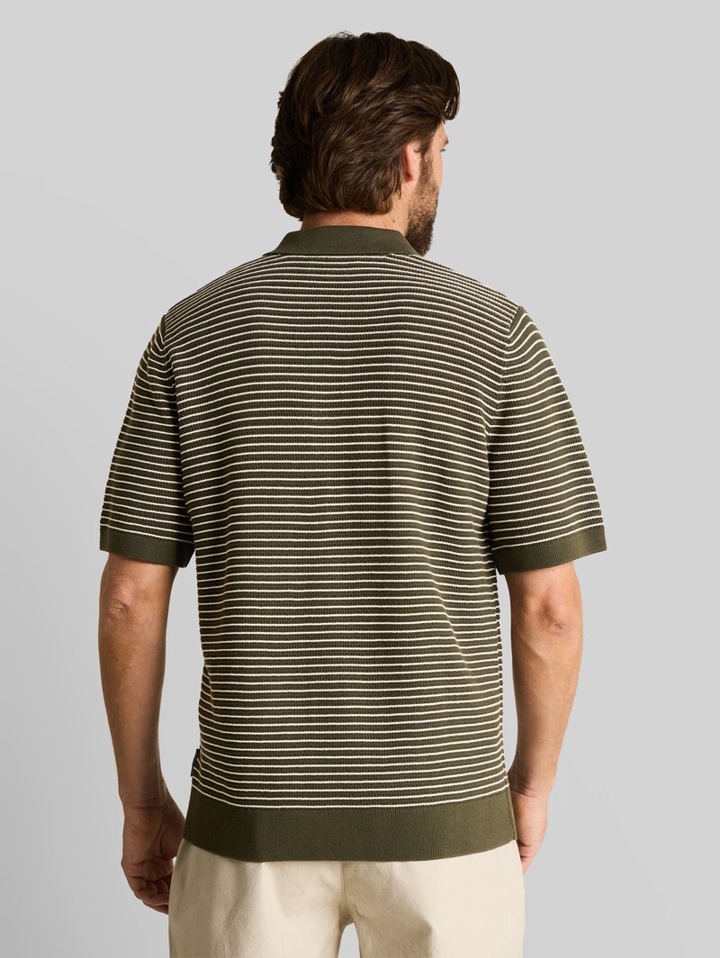 Tom Tailor Strickpullover mit Polokragen - Leaf Green Offwhite Stripe