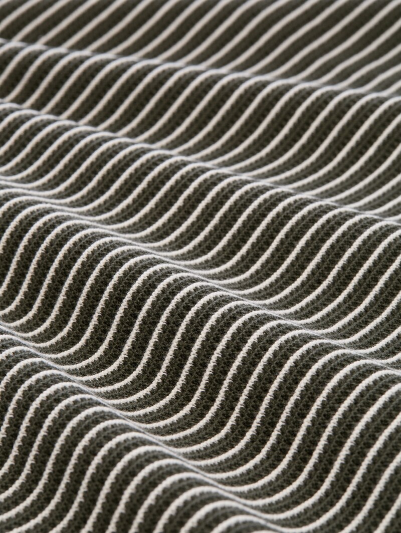 Tom Tailor Strickpullover mit Polokragen - Leaf Green Offwhite Stripe