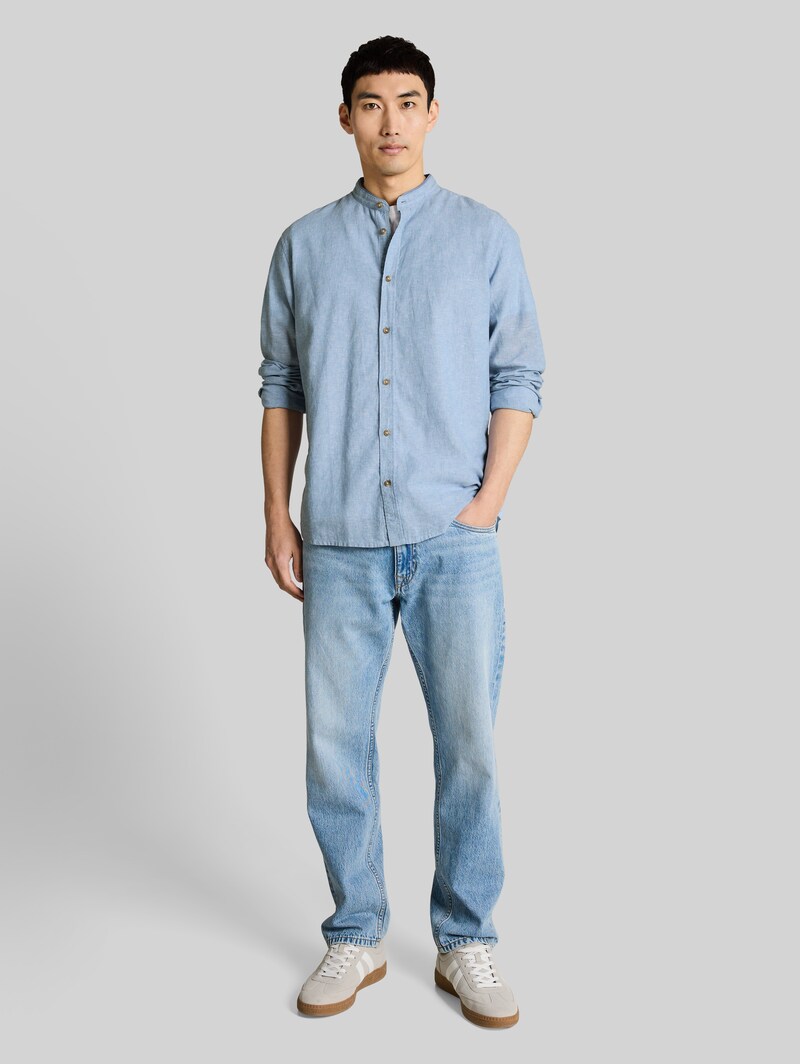 Tom Tailor Regular Fit Hemd mit Leinenanteil - Bleeched Blue Chambray