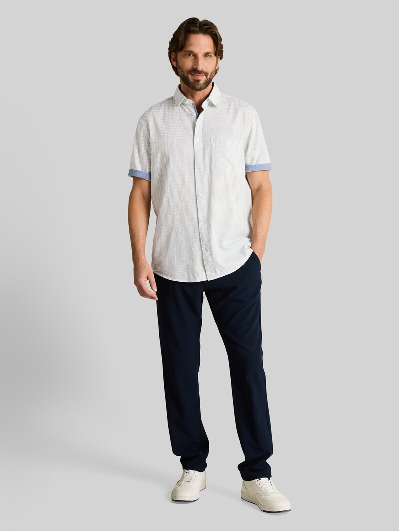 Tom Tailor Regular Fit Kurzarmhemd aus Baumwolle - Gardenia White Dot Structure