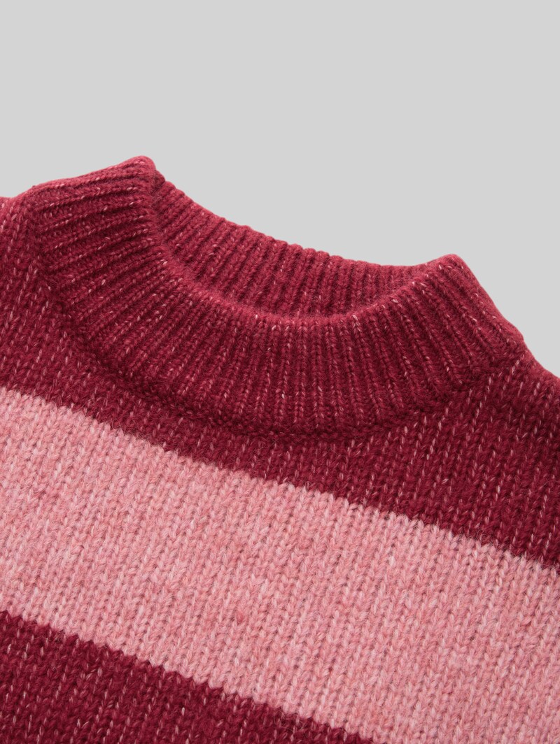 Tom Tailor Cropped Strickpullover mit Colour Blocking - Burgundy Pink Block Stripe
