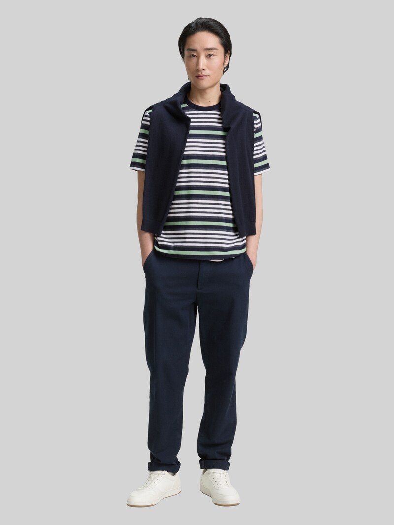 Tom Tailor T-Shirt mit Streifenmuster - Navy Multicolor Melange Stripe