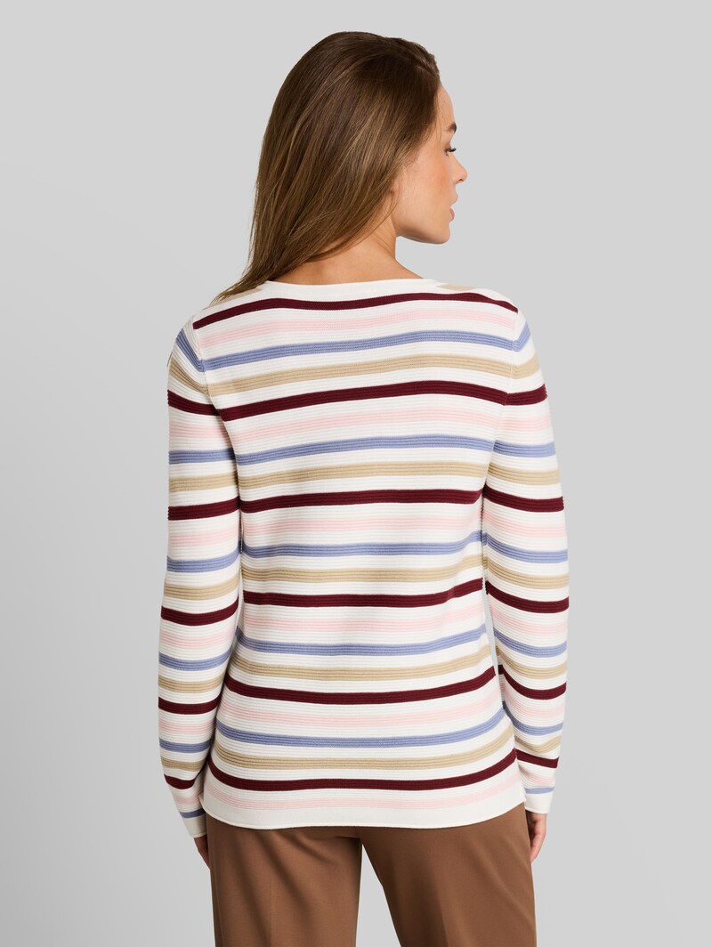 Tom Tailor Strickpullover aus Baumwolle - Rosa Beige Plum Regular Stripe