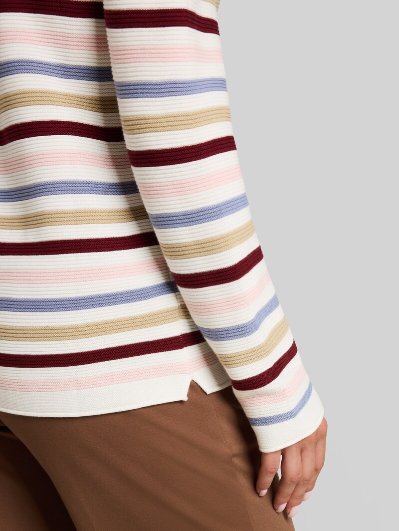 Tom Tailor Strickpullover aus Baumwolle - Rosa Beige Plum Regular Stripe