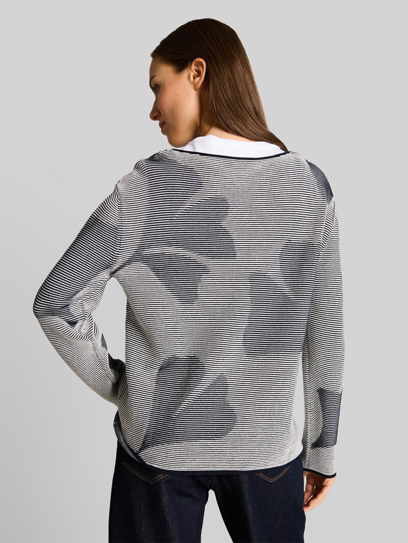 Tom Tailor Strickpullover aus Baumwolle - Navy Ginko Structure Stripe