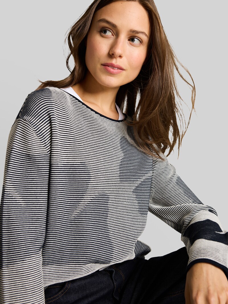 Tom Tailor Strickpullover aus Baumwolle - Navy Ginko Structure Stripe