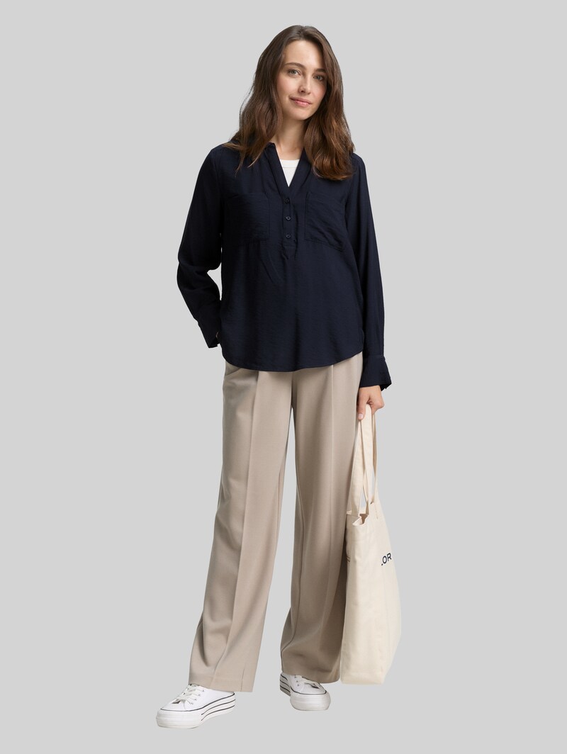 Tom Tailor Crinkle Bluse mit Brusttaschen - Lunar Eclipse