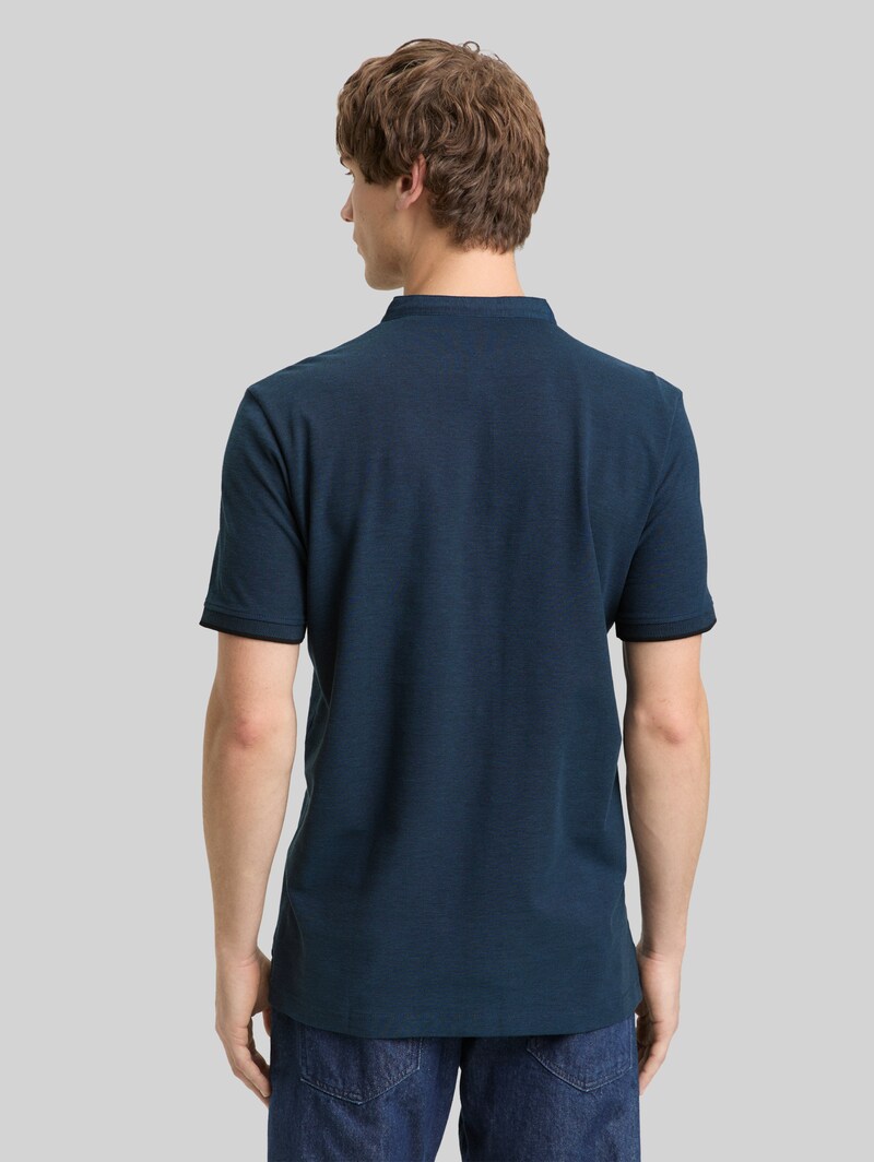 Tom Tailor Piqué Poloshirt mit Stehkragen - Blue Black Two Tone Pique