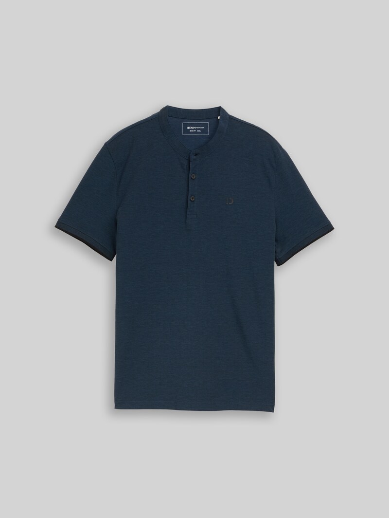 Tom Tailor Piqué Poloshirt mit Stehkragen - Blue Black Two Tone Pique