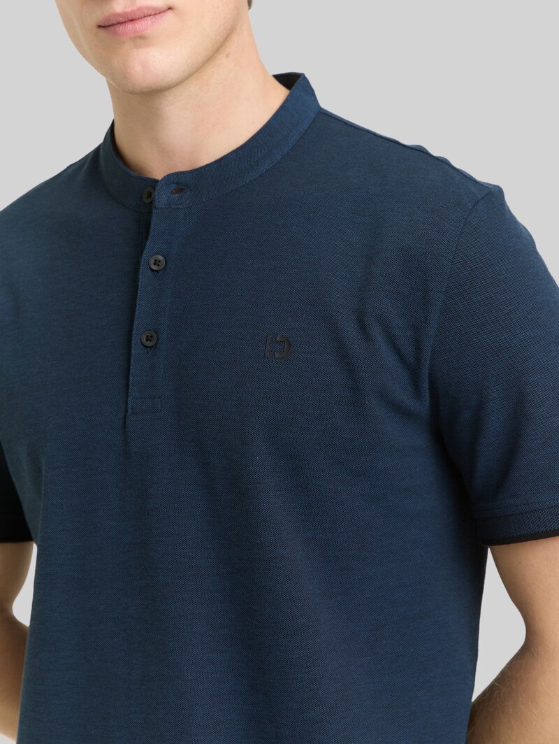 Tom Tailor Piqué Poloshirt mit Stehkragen - Blue Black Two Tone Pique