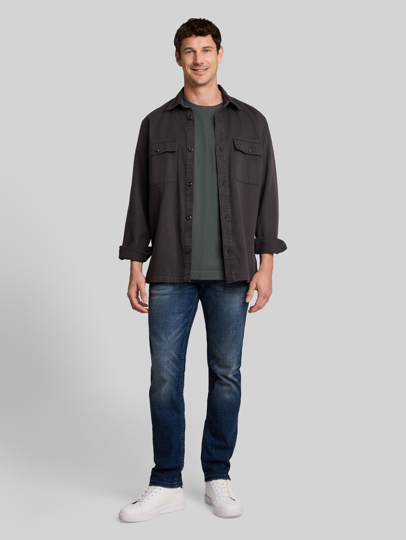 Tom Tailor Piqué T-Shirt mit Logo-Badge - Darkest Olive