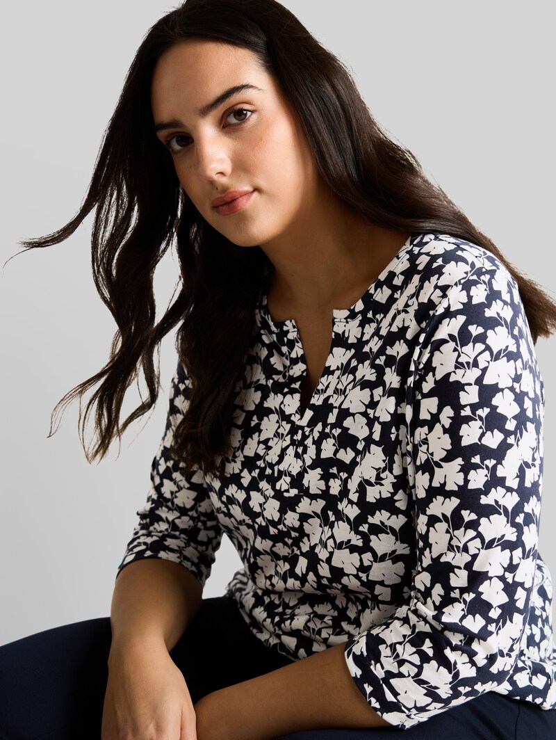 Tom Tailor Plus Size - Langarmshirt mit Muster - Blue Ginkgo Minimal