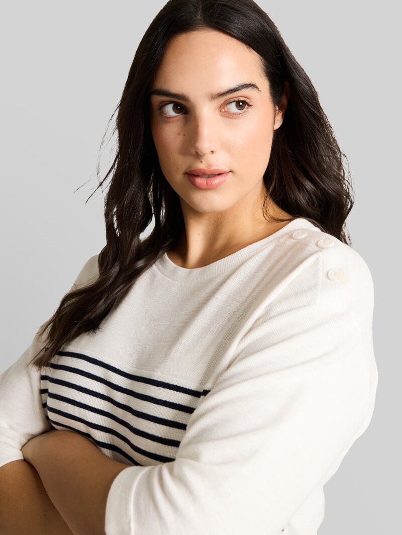 Tom Tailor Plus Size - Langarmshirt mit Streifenmuster - Offwhite Navy Blue Stripe