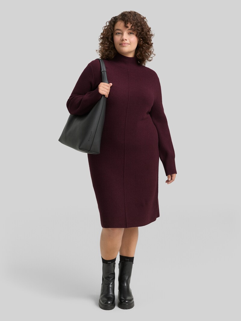 Tom Tailor Plus Size - Strickkleid mit Stehkragen - Dark Red Mélange