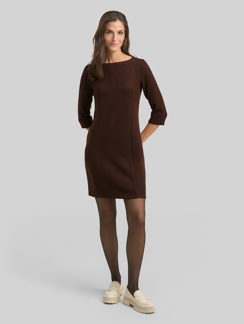 Tom Tailor Cosy Kleid mit 3/4-Arm - Dark Pecan Brown Melange
