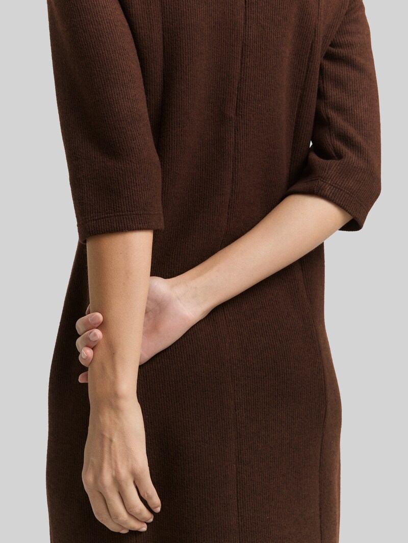 Tom Tailor Cosy Kleid mit 3/4-Arm - Dark Pecan Brown Melange