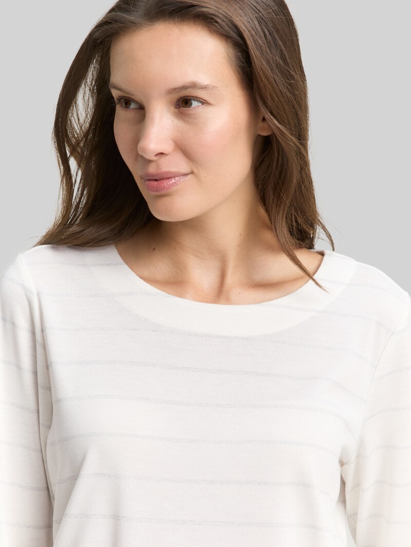 Tom Tailor Langarmshirt mit Glitzer-Streifenmuster - White Stripe With Lurex