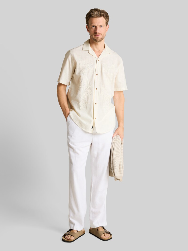 Tom Tailor Regular Fit Kurzarmhemd mit Stickerei - Gardenia White