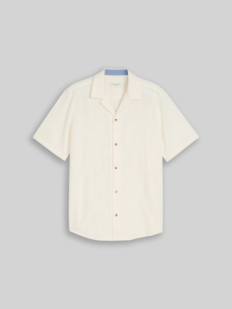 Tom Tailor Regular Fit Kurzarmhemd mit Stickerei - Gardenia White