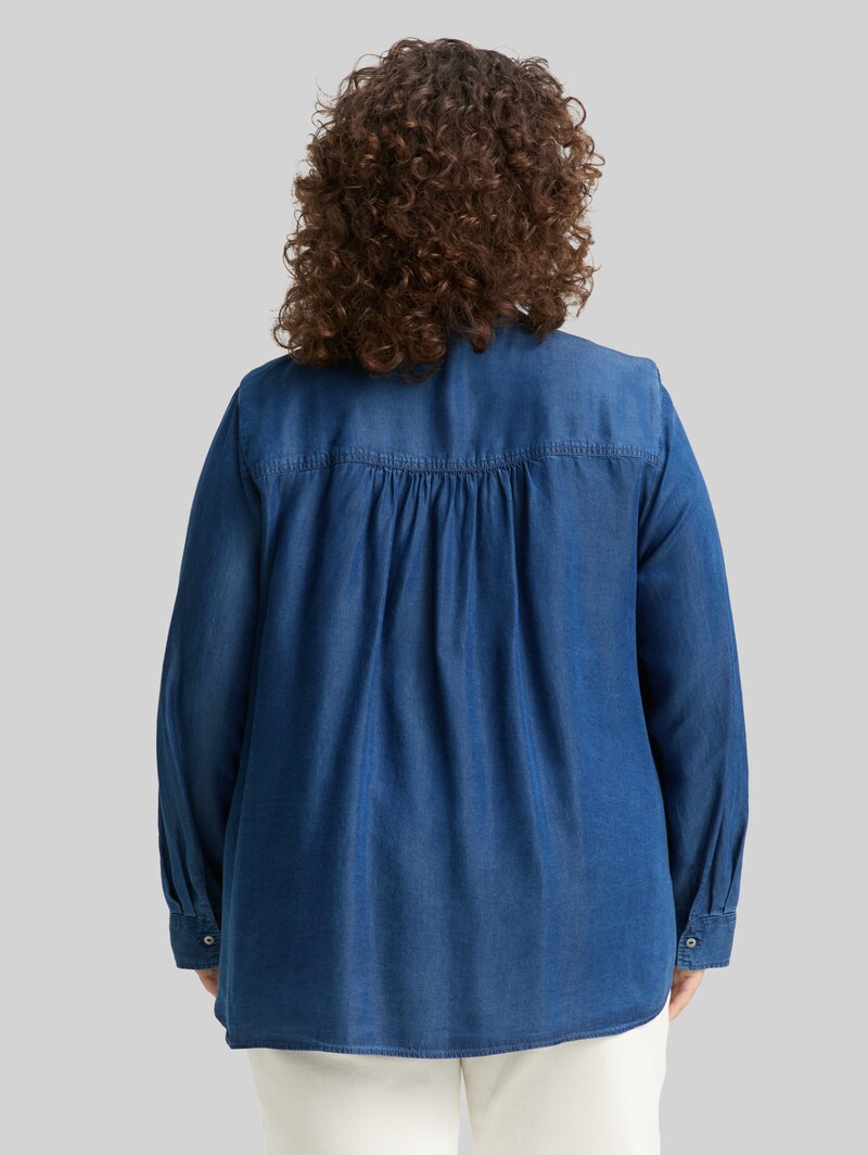 Tom Tailor Plus Size - Bluse mit Schleifen-Detail - Blue Denim Dark Wash