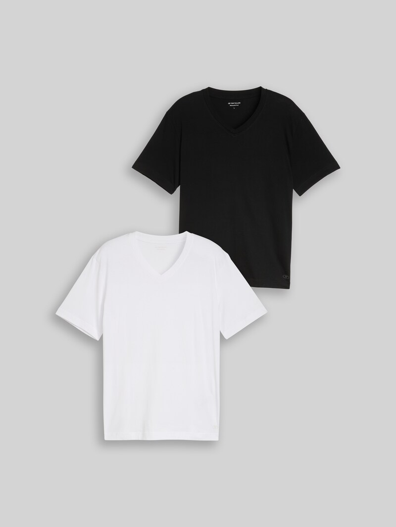 Tom Tailor T-Shirts mit V-Ausschnitt im 2er-Pack - White 2