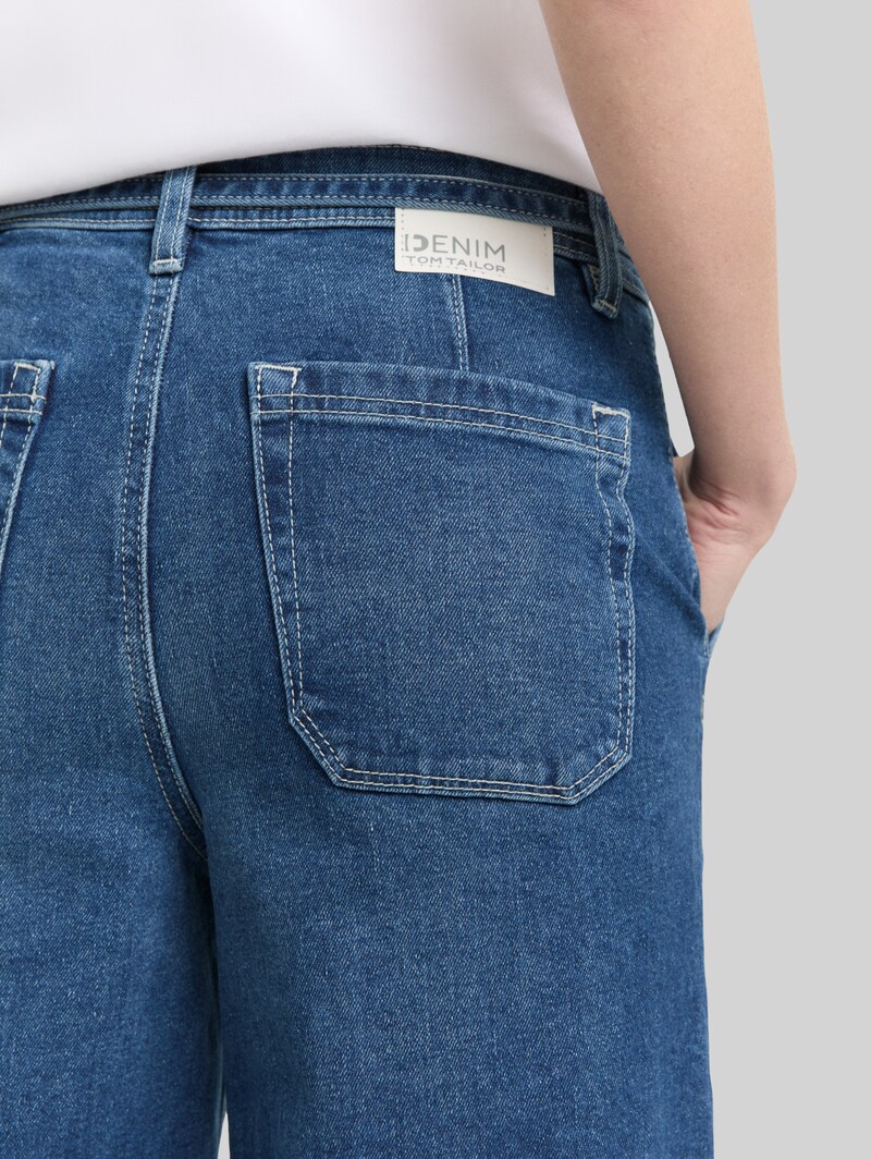 Tom Tailor TTMIJA CULOTTE Jeans mit Gürtel - Used Mid Stone Blue Denim