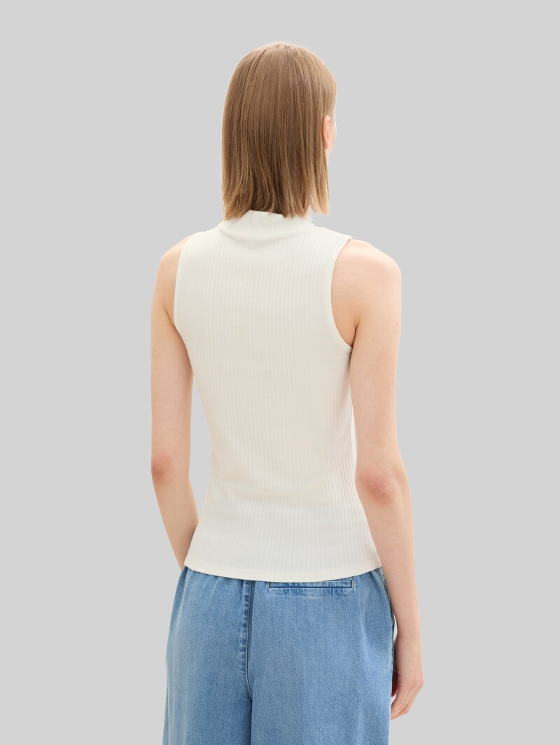 Tom Tailor Ripp Top mit Stehkragen - Off White