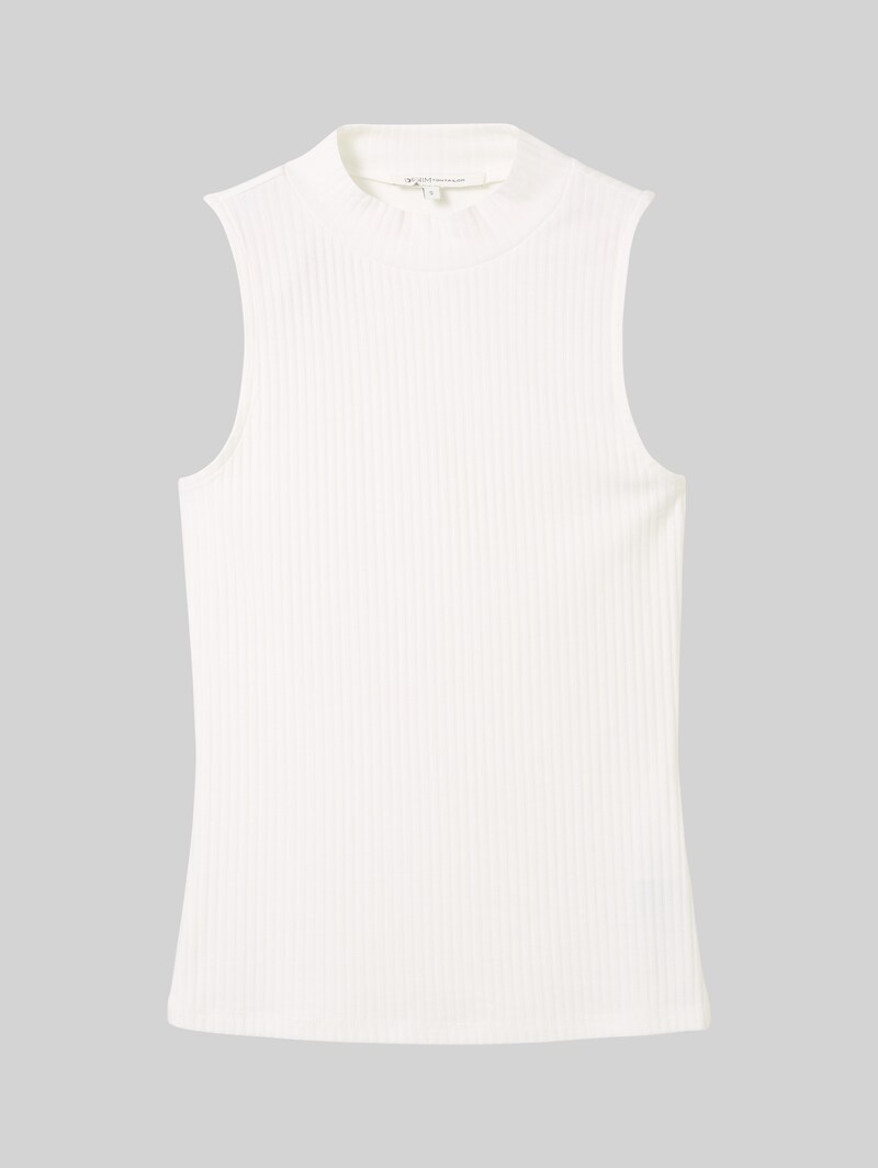 Tom Tailor Ripp Top mit Stehkragen - Off White