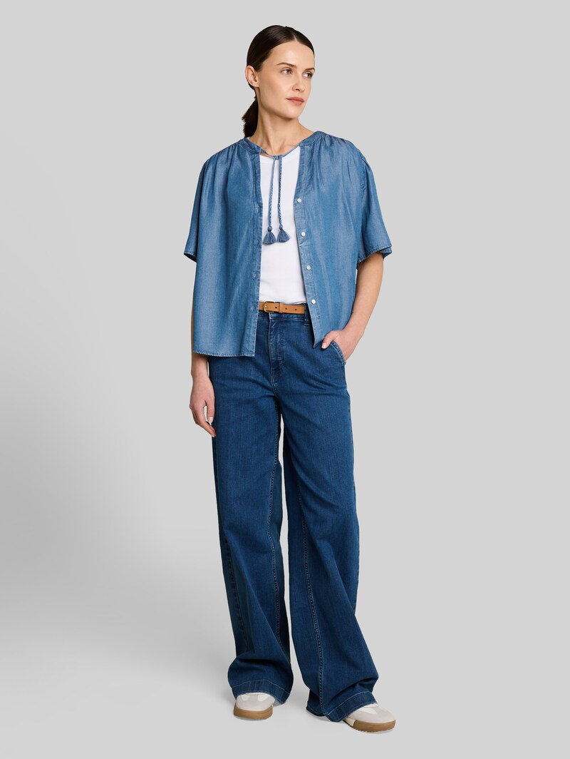 Tom Tailor Bluse mit Quasten - Clean Light Stone Blue Denim