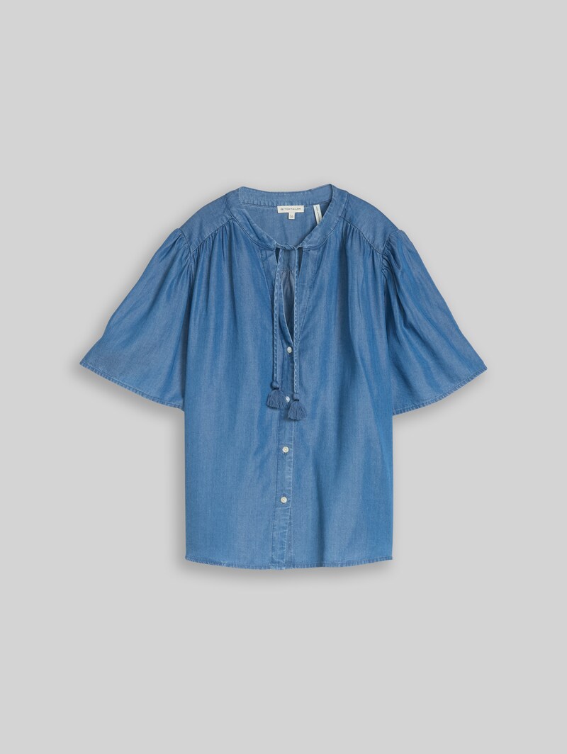 Tom Tailor Bluse mit Quasten - Clean Light Stone Blue Denim