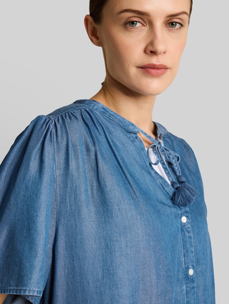 Tom Tailor Bluse mit Quasten - Clean Light Stone Blue Denim