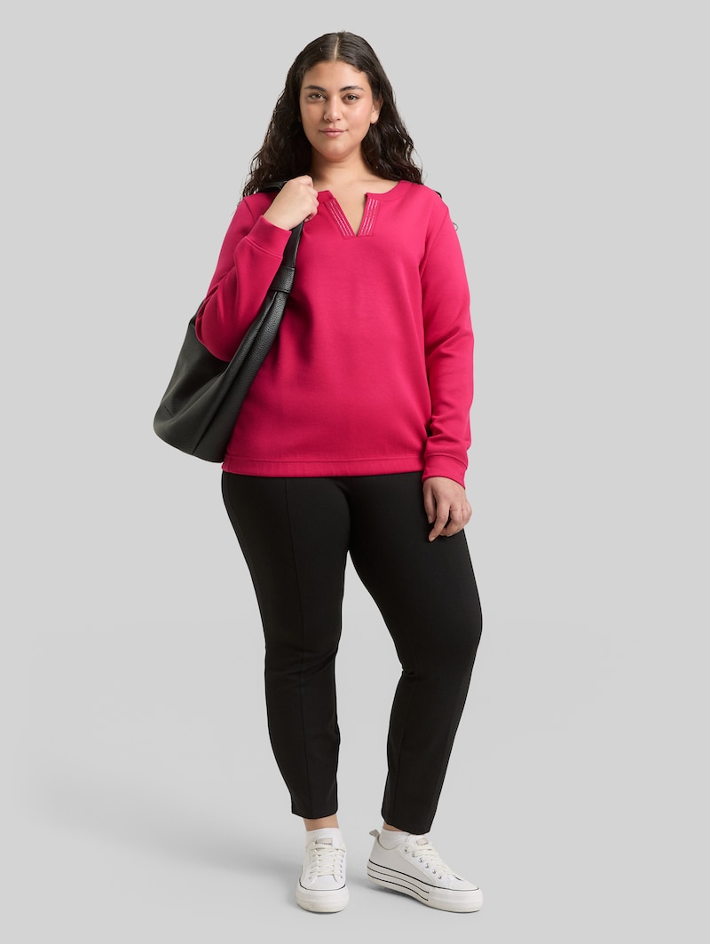 Tom Tailor Plus Size - Scuba Sweatshirt mit Strasssteinen - Dark Pink