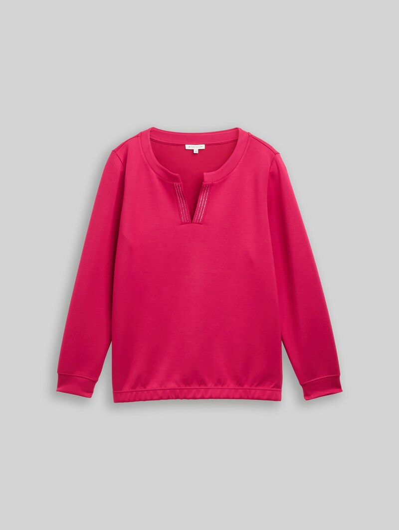 Tom Tailor Plus Size - Scuba Sweatshirt mit Strasssteinen - Dark Pink
