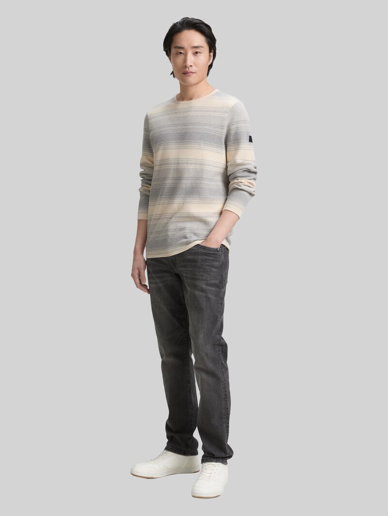 Tom Tailor Strickpullover im Streifenmuster - Grey White Stripe